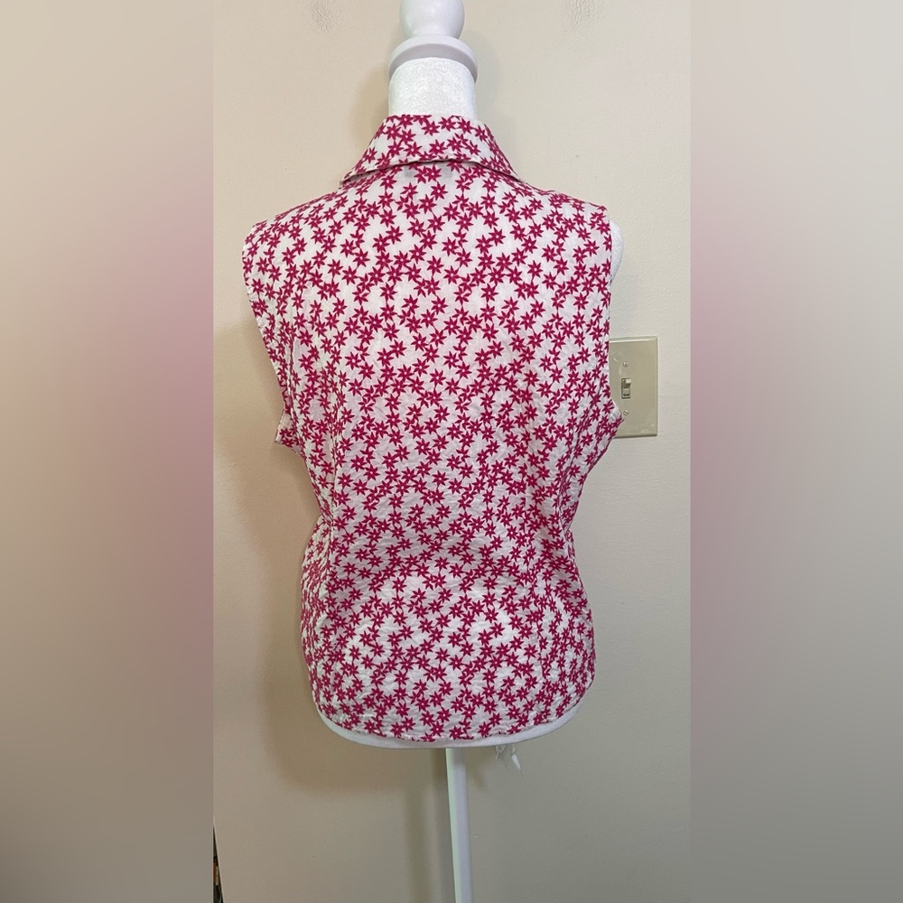 Talbots Women’s Pink Starts Embroidery Sleeveless Button & Tie Front Top Sz 14 - Picture 10 of 17